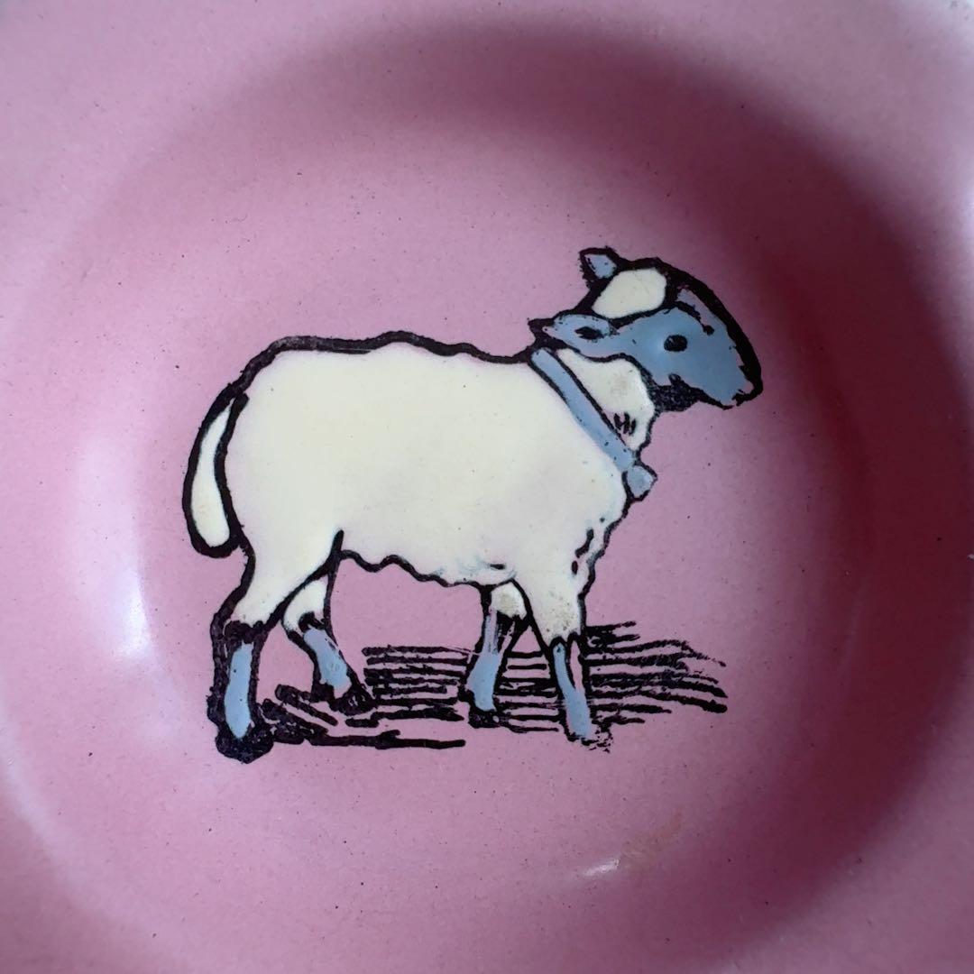 フランスアンティーク　ホーロー 羊さんの小さなお皿　ピンク