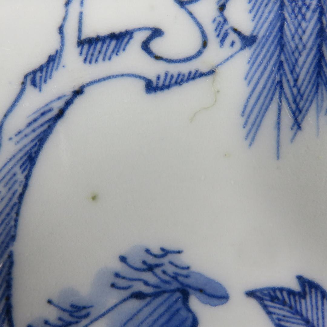 長皿 長角皿 染付 線画 4枚 窯傷 スレ僅か 美品 柳