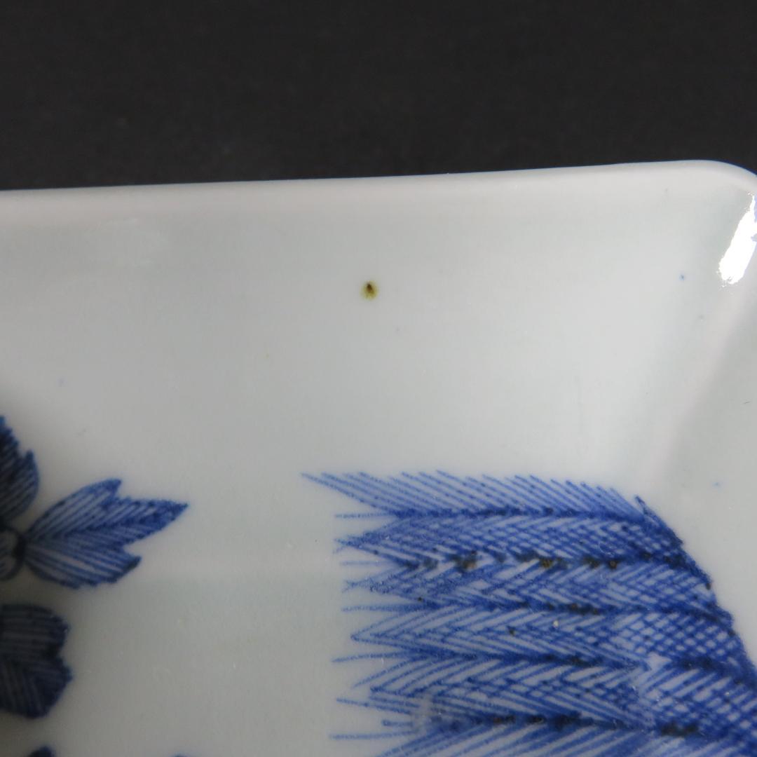 長皿 長角皿 染付 線画 4枚 窯傷 スレ僅か 美品 柳