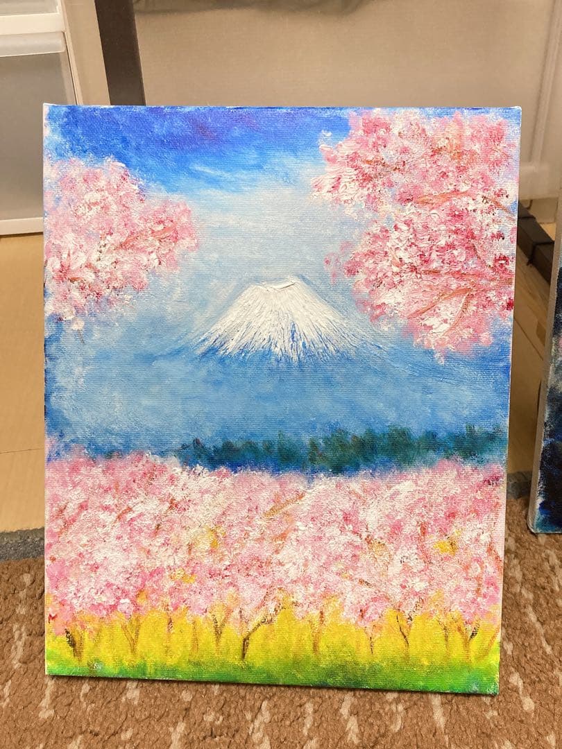 素人の油絵 富士桜 F3号キャンバス 送料無料