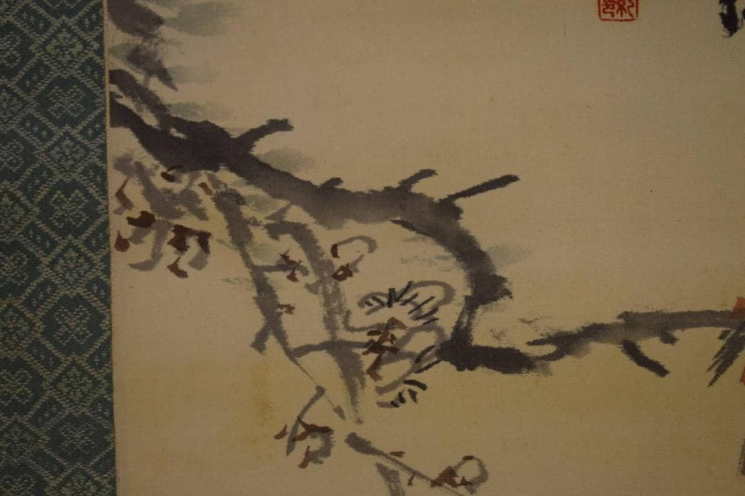 真作/姫島竹外/梅に雀図/布袋屋掛軸HI-340