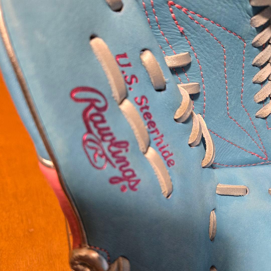 品薄商品！Rawlings 軟式グローブ サックス/ピンク右投げ用