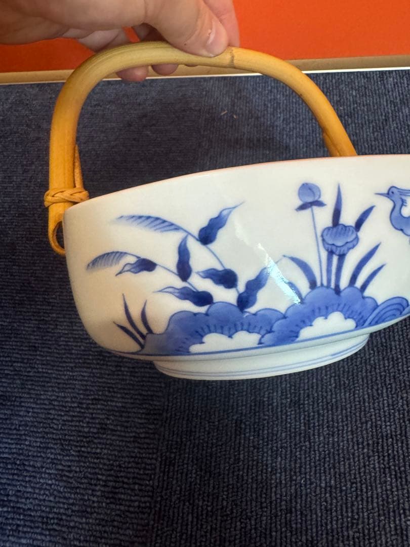 1891  宮内庁御用達『十四代 辻常陸』　辻製　染付花鳥　手付き鉢