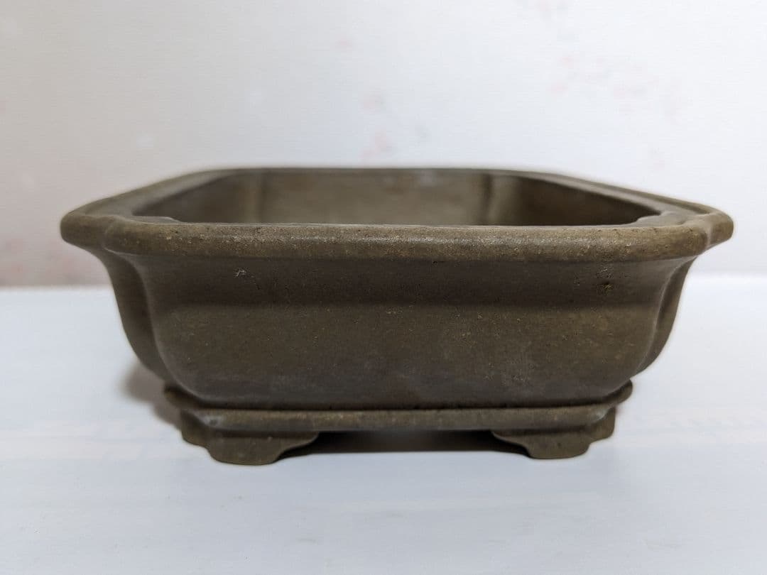♦中国？宜興窯 梨地 隅切り長方形ミニ盆栽鉢 小品盆栽鉢 古美術品 骨董品