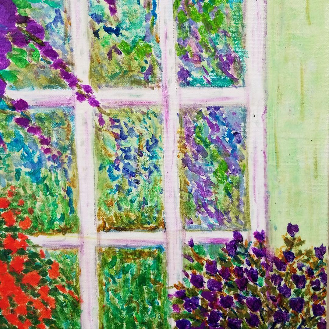 キャンバス油絵　よっこ確認　窓辺に並べたお花　大きめキャンバス