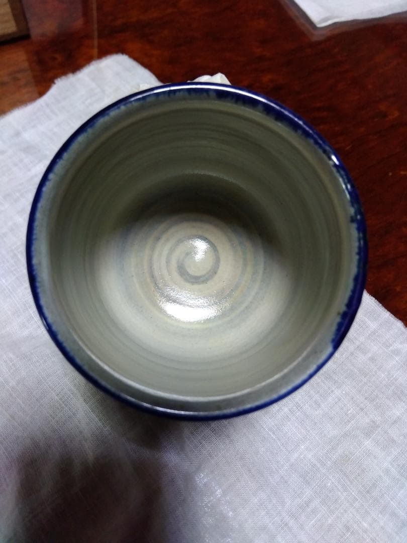 人間国宝 佐々木象堂、染付湯呑み共箱　　　　　(まの山焼/希少品）