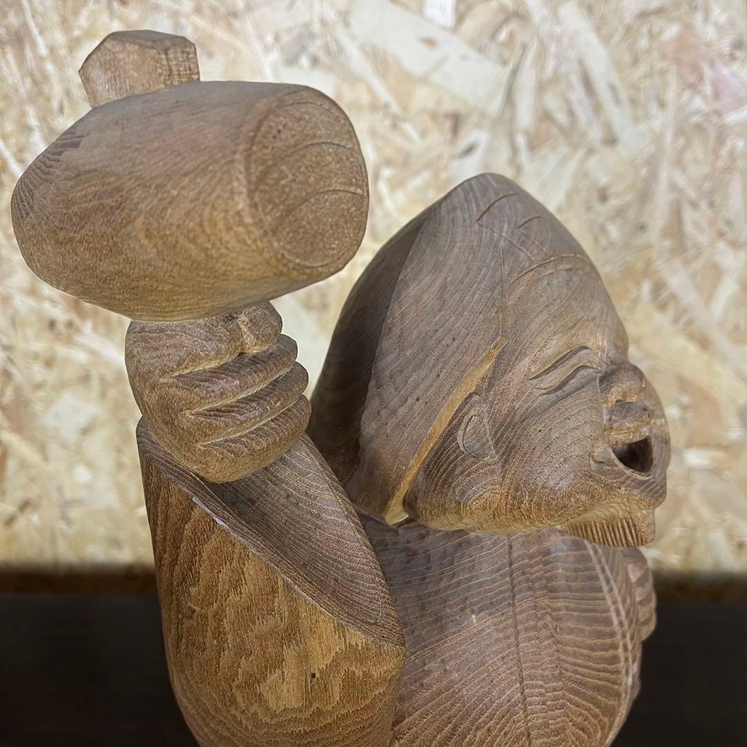 大黒天 木彫り 置物　一刀彫　アンティーク　ヴィンテージ　レトロ　縁起物　大黒様