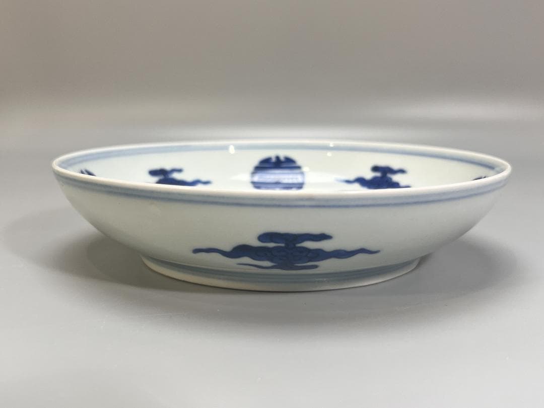 中国美術 清 青花龍紋盤・染付龍文皿 幅 17.5cm