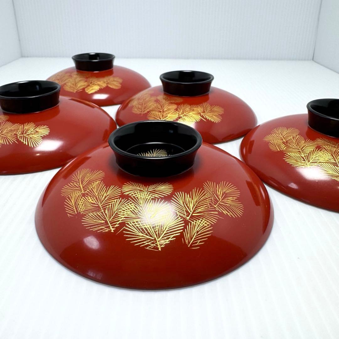 輪島塗 蓋付き椀 沈金 5客セット 漆器 伝統工芸 陶芸 漆器 赤