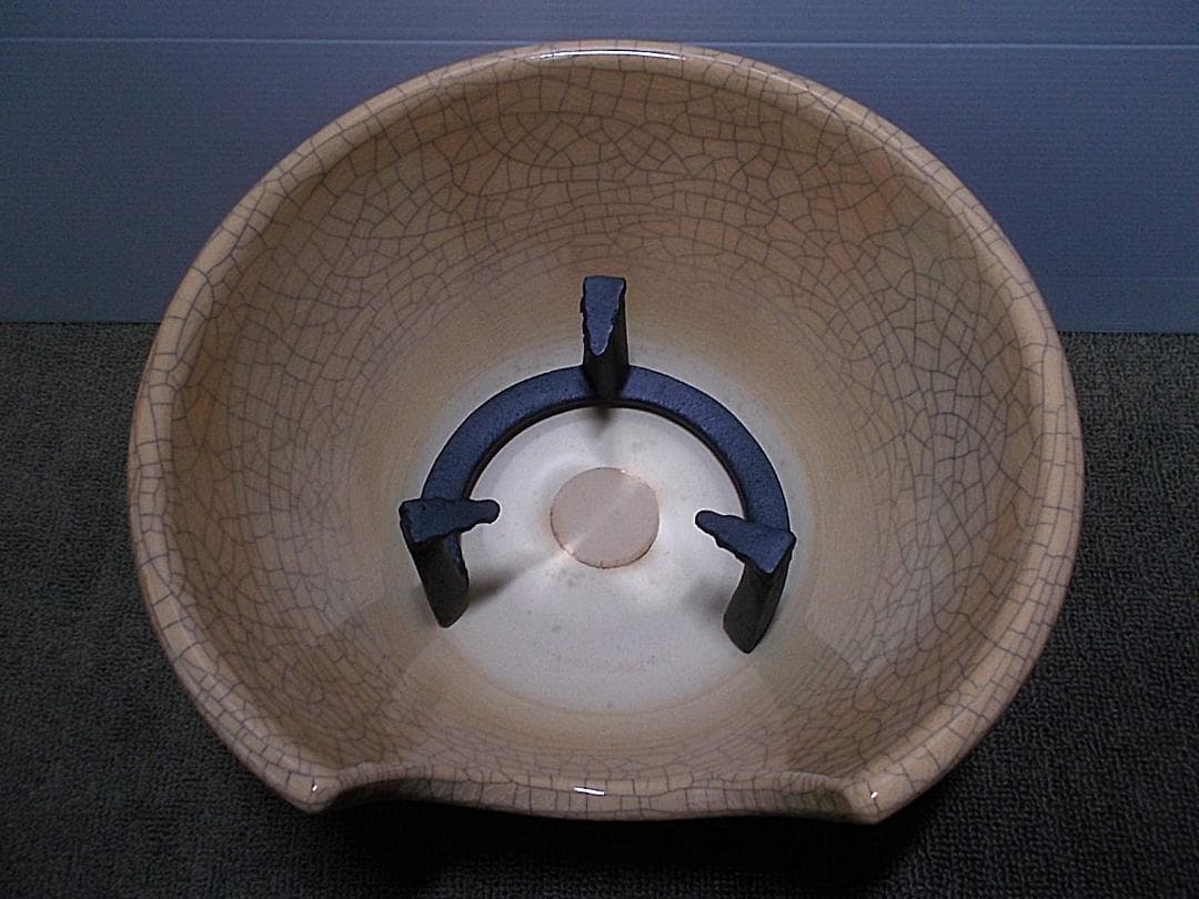 茶道具 薩摩焼枇杷色 風炉釜セット 未使用五徳 あじろ鉄 釜環 敷板 真鍮製火箸