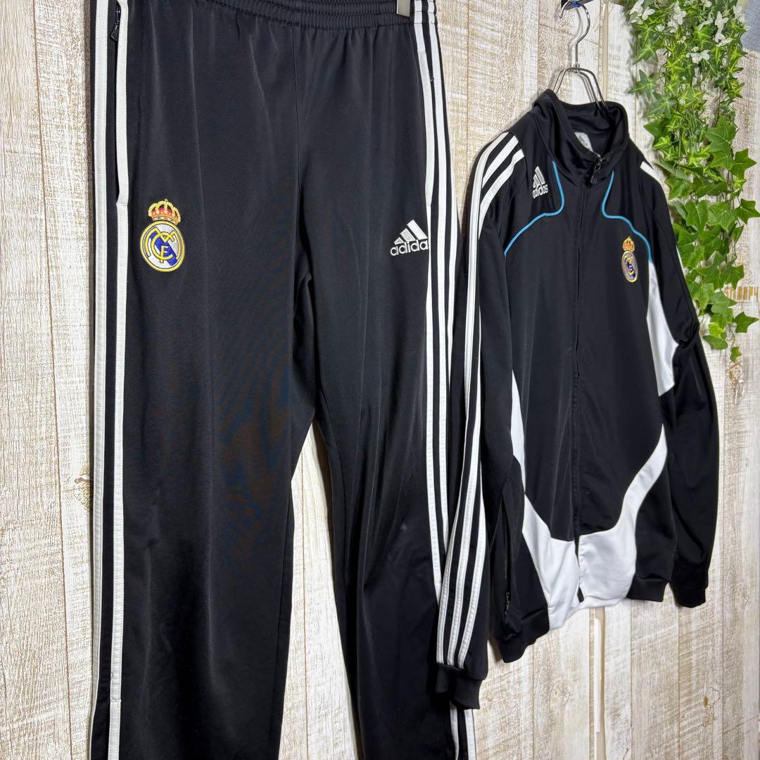 アディダス レアルマドリード 刺繍ロゴ トラックジャケット セットアップ　黒　L