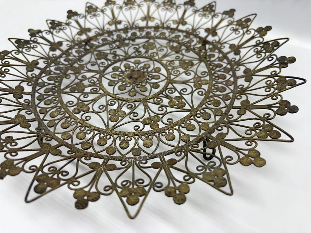 インド ファナム トラヴァンコール  フィリグリー 銀製 脚付き皿