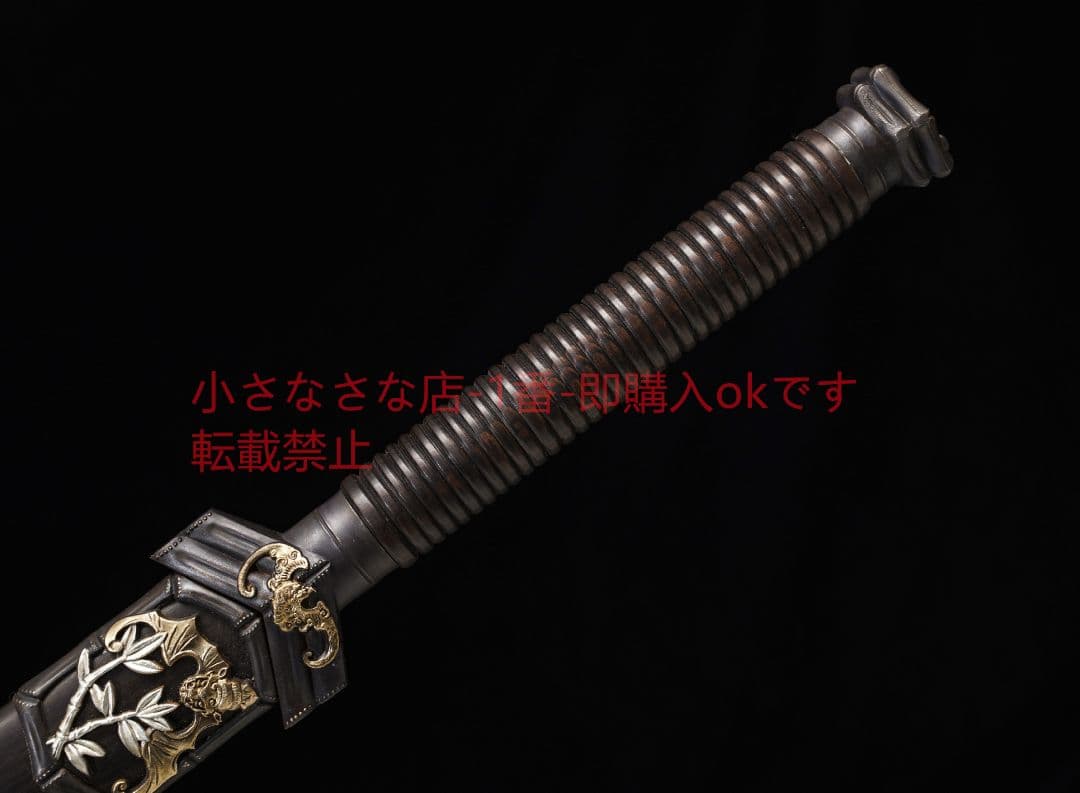 ポリ福剣銅装鎏金銀花紋鋼黒檀 古兵器 武具 刀装具 日本刀 模造刀 居合刀