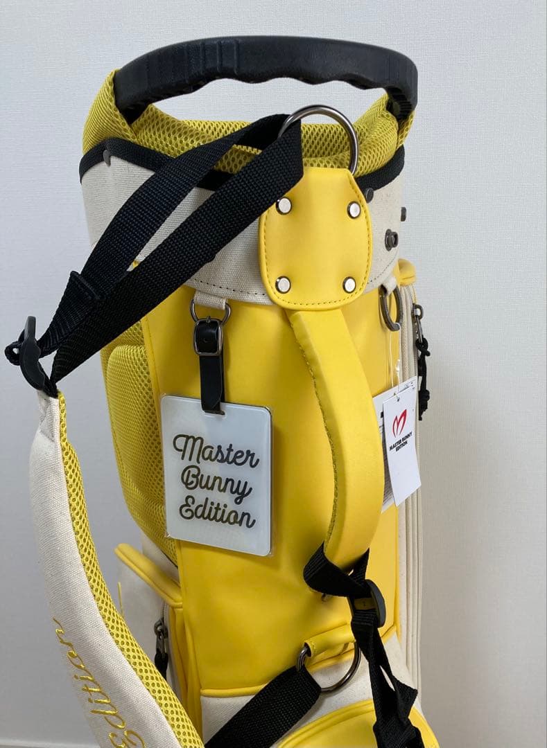新品 パーリーゲイツ マスターバニー 帆布×合皮 スタンド式キャディバッグ 黄