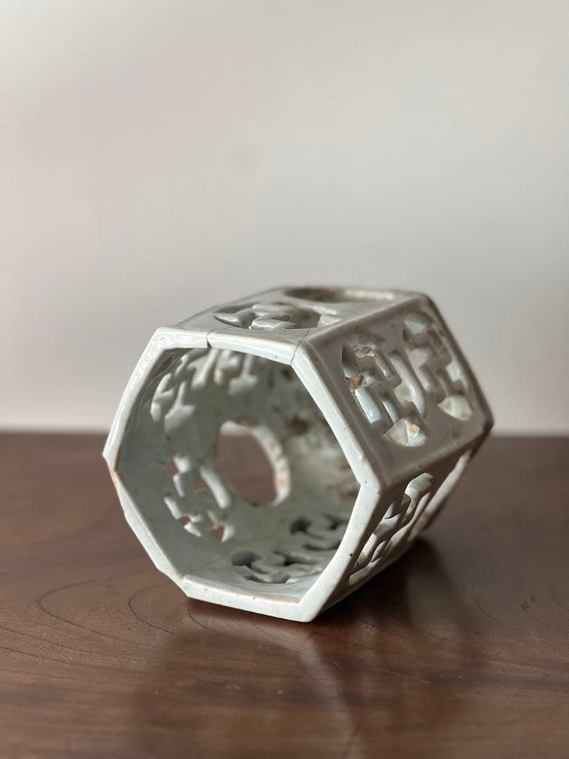 李朝 白磁 卍文透彫六角筆筒 李朝初期 高麗 柳宗悦 民藝館