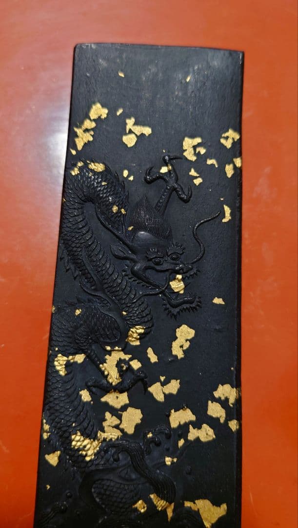 明治〜戦前墨　青墨　10丁型　龍清？　漱金　金巻　唐墨　147g