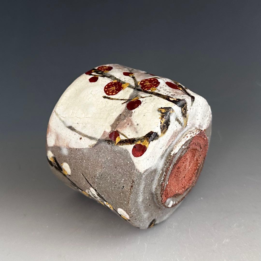 茶道具　紅白梅　茶碗　虎溪山　水月窯　荒川武夫　共箱　抹茶　多治見　陶芸　春