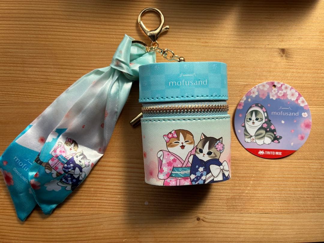 ★mofusand スカーフチャーム付きポーチ桜満開 コースター タイトー限定★