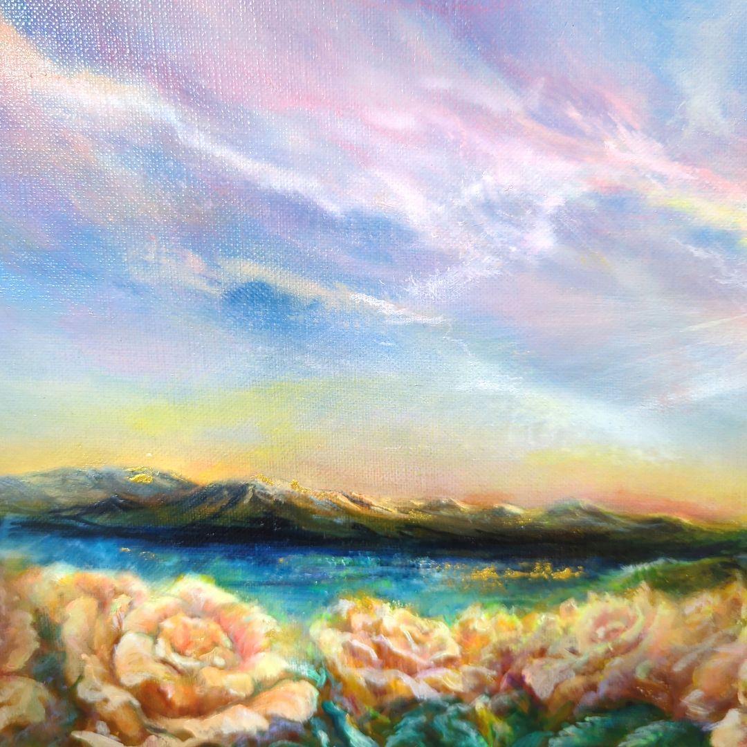風景画　油絵風景画　一点物真筆painterTMK 朝焼け空　夕焼け空　薔薇絵画