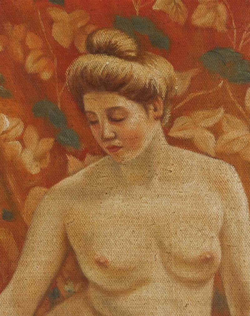 黒田清輝　油彩　肉筆『裸体婦人像』表と裏サイン　鑑定証　F6号　額無　b879