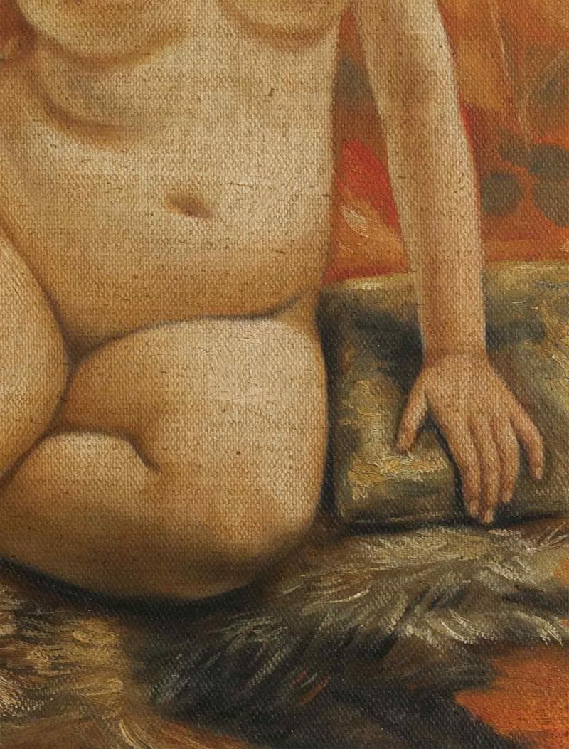 黒田清輝　油彩　肉筆『裸体婦人像』表と裏サイン　鑑定証　F6号　額無　b879