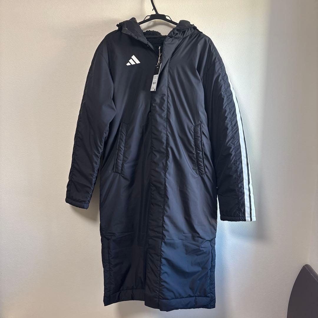 adidas アディダス　ベンチコート ロングコート　黒　ボア　フード　新品　L