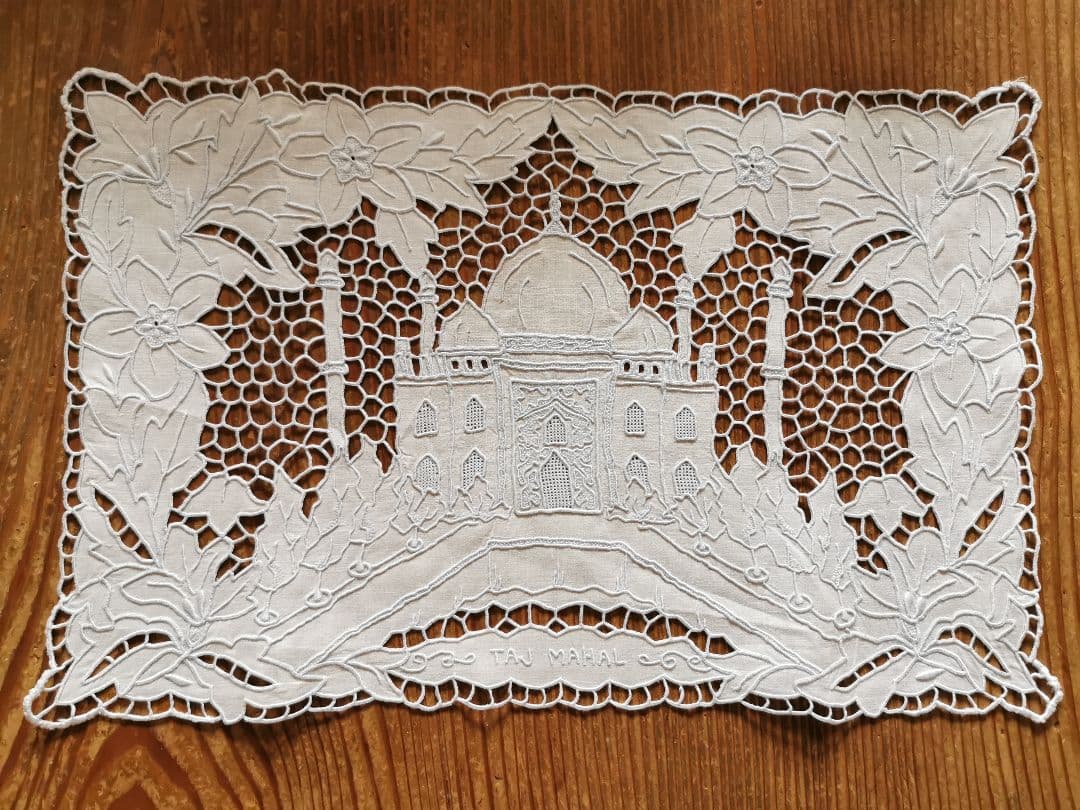 アンティークレース刺繍ランナー タージ・マハル ミュージアムピース 美術館所蔵級