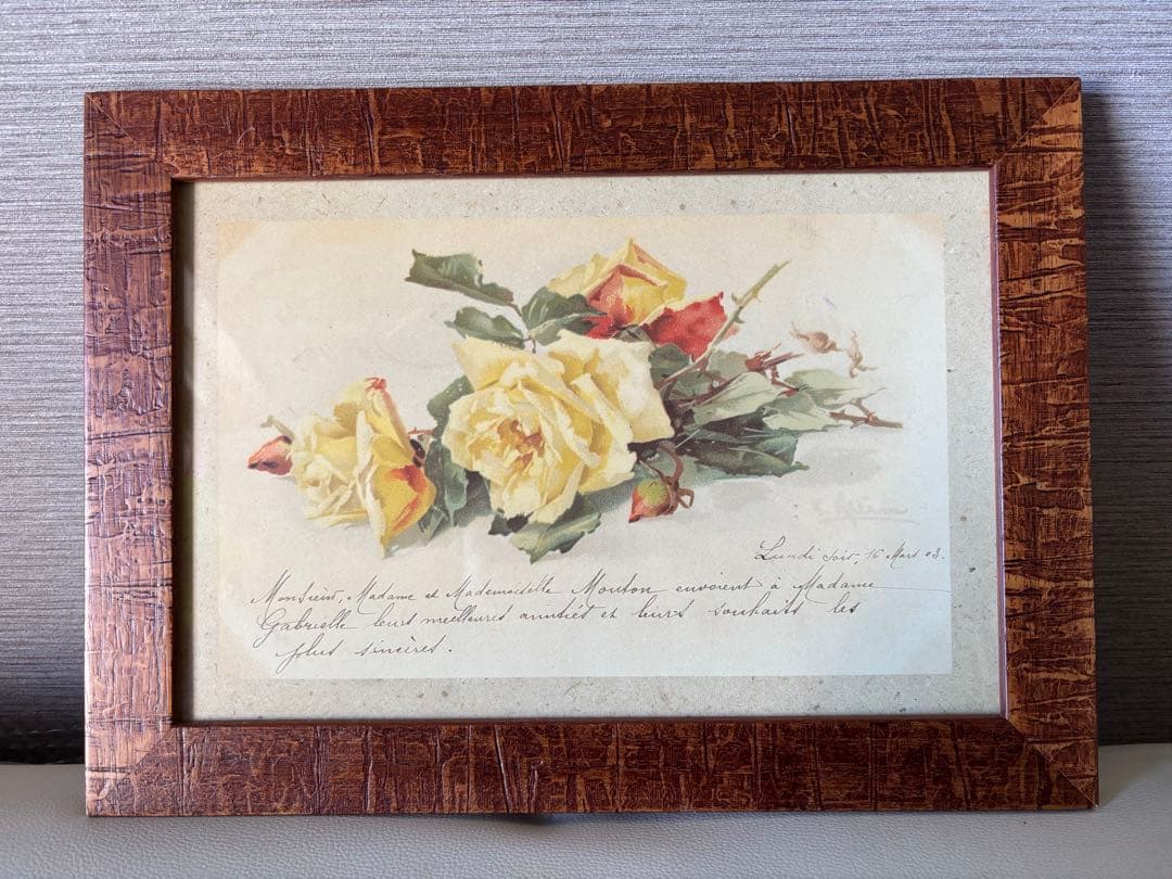 【新春SALE‼️】イタリー製絵画３点セット　薔薇ウッドフレーム　アンティーク風