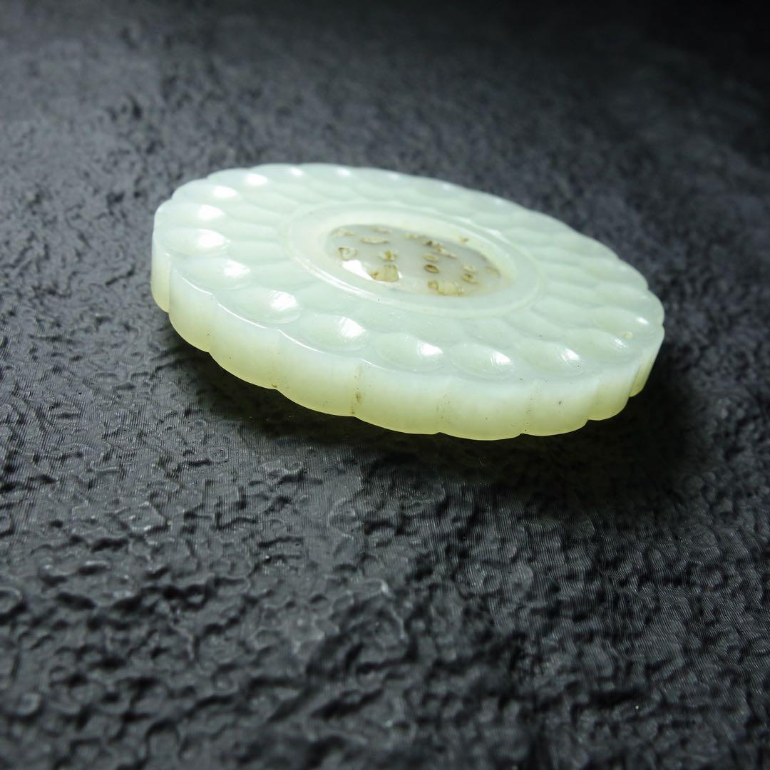 清時代 和田玉 玉牌 可動式 中央可動 中国玉器 天然石 古美術 C1A203