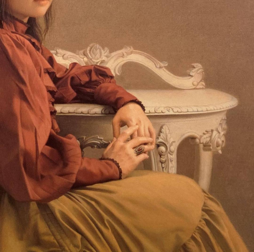 森本草介、【えんじ色の帽子】、希少な額装用画集画、新品高級額 額装付