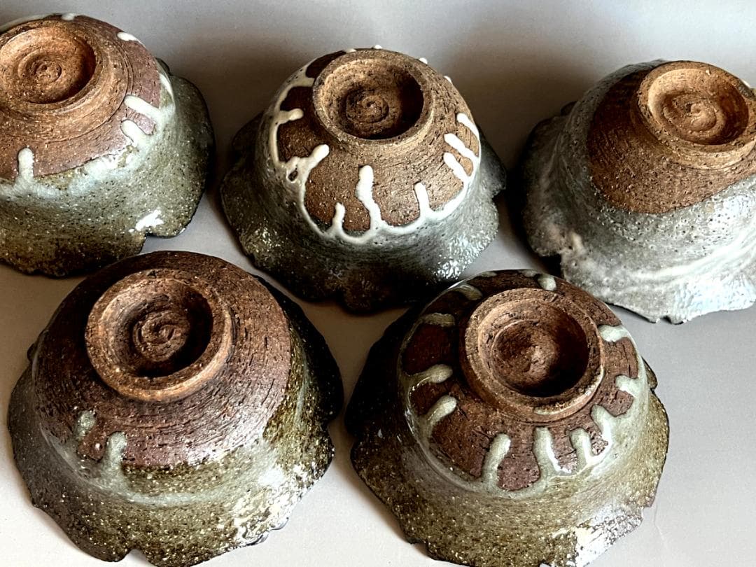 鉢■古唐津向付 5客 粉引絵唐津 菖蒲 花形 割山椒 古美術 時代物 骨董品■