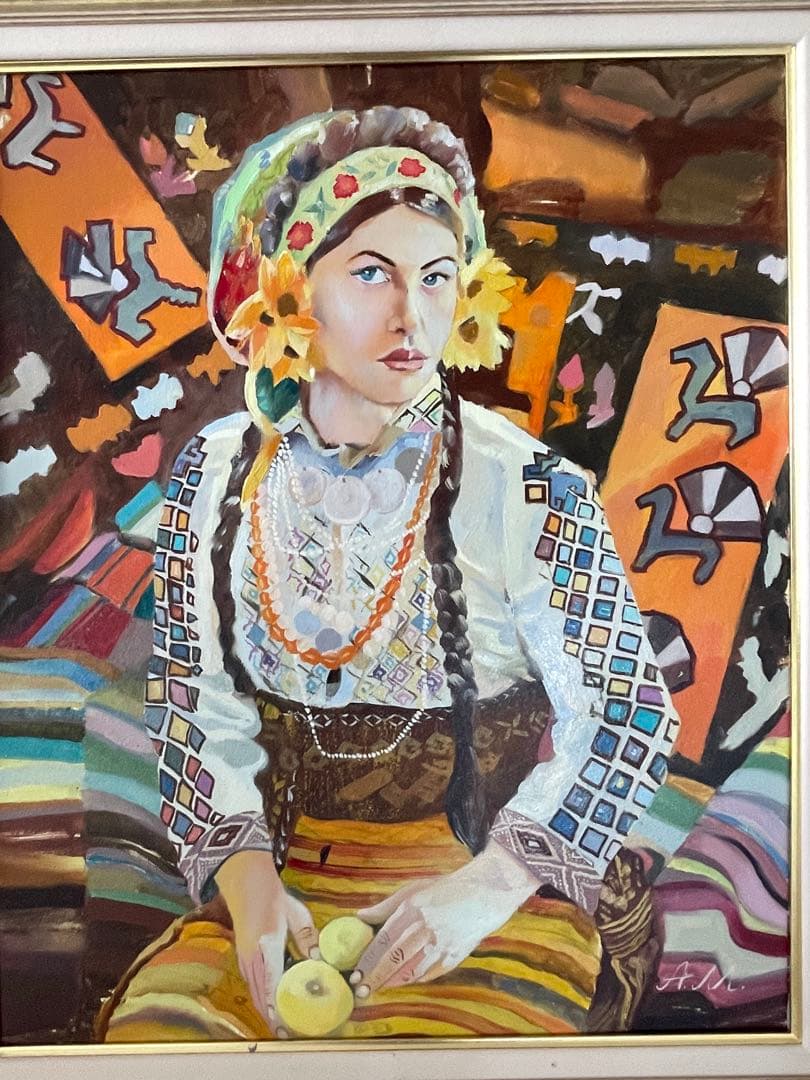 民族衣装を着た女性。油絵。支援のため、この絵を販売する。