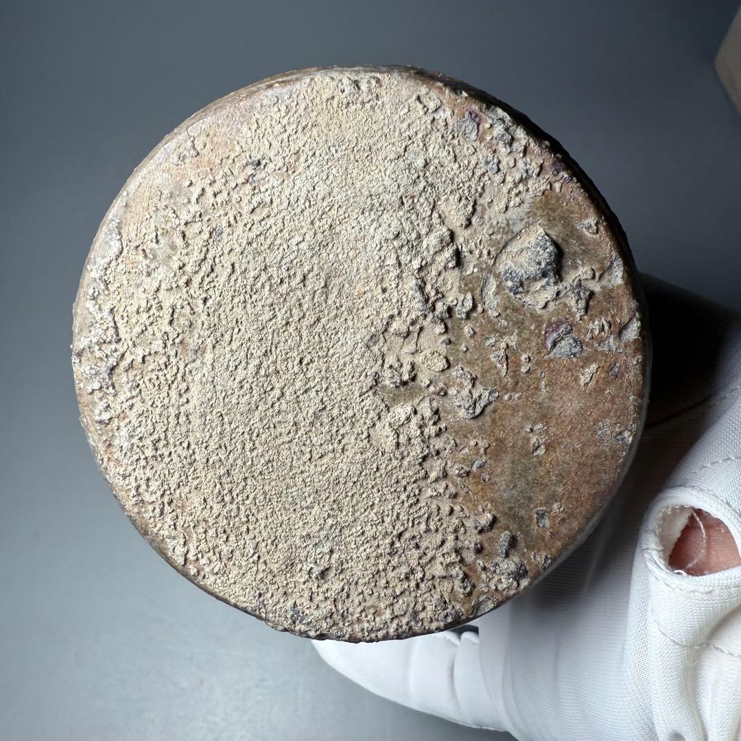 古唐津　花生　共箱　古美術　枯れの美　釉薬の流れ　19cm　蒐集家放出品