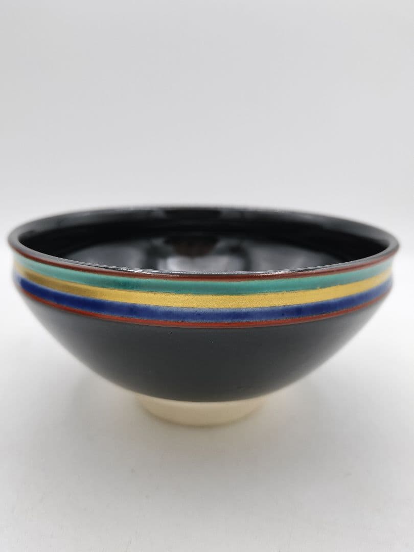 c773 数茶碗 黒仁清　独楽文 手塚桐鳳 10客 木箱 茶道具 古物