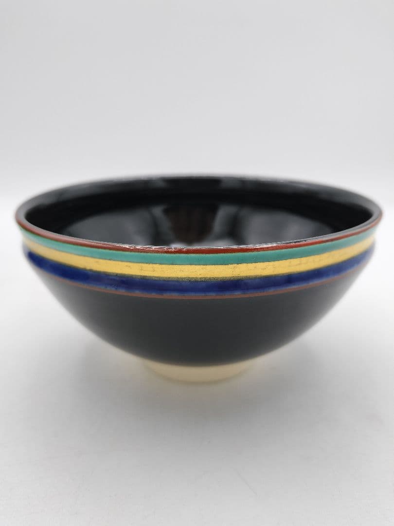 c773 数茶碗 黒仁清　独楽文 手塚桐鳳 10客 木箱 茶道具 古物