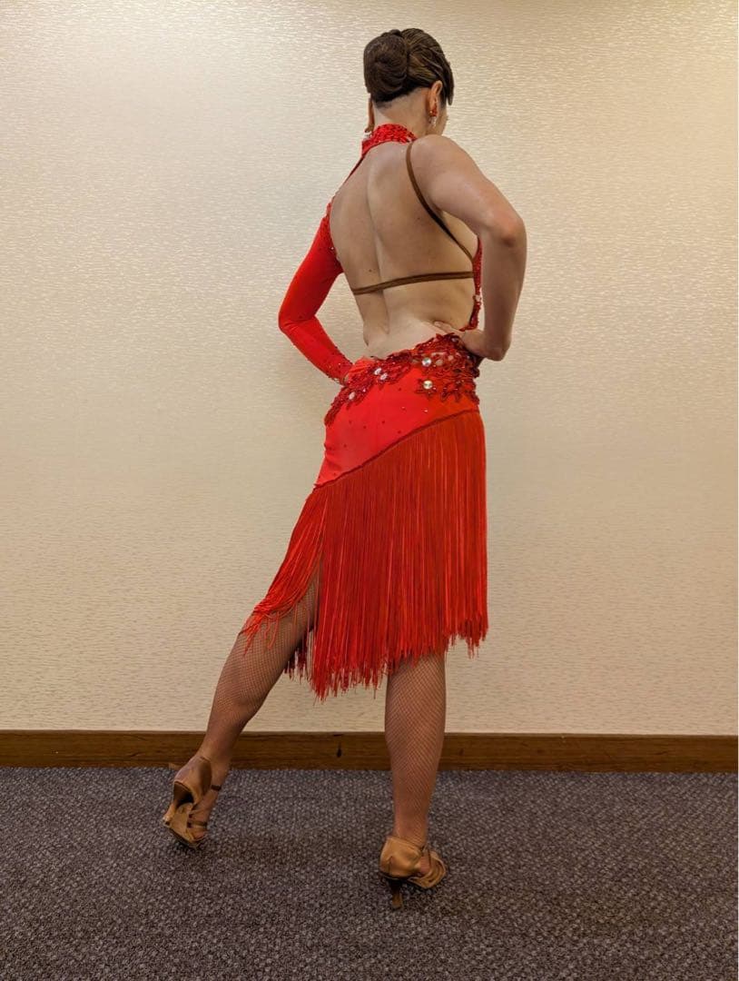 【ラテンドレス】世界プロ着用　オレンジ色　ラテンドレス