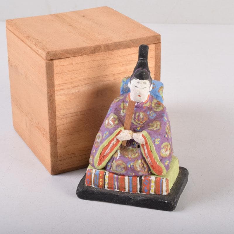 茶道具　色絵　御内裏様形　香合　在銘　時代箱　V　8455