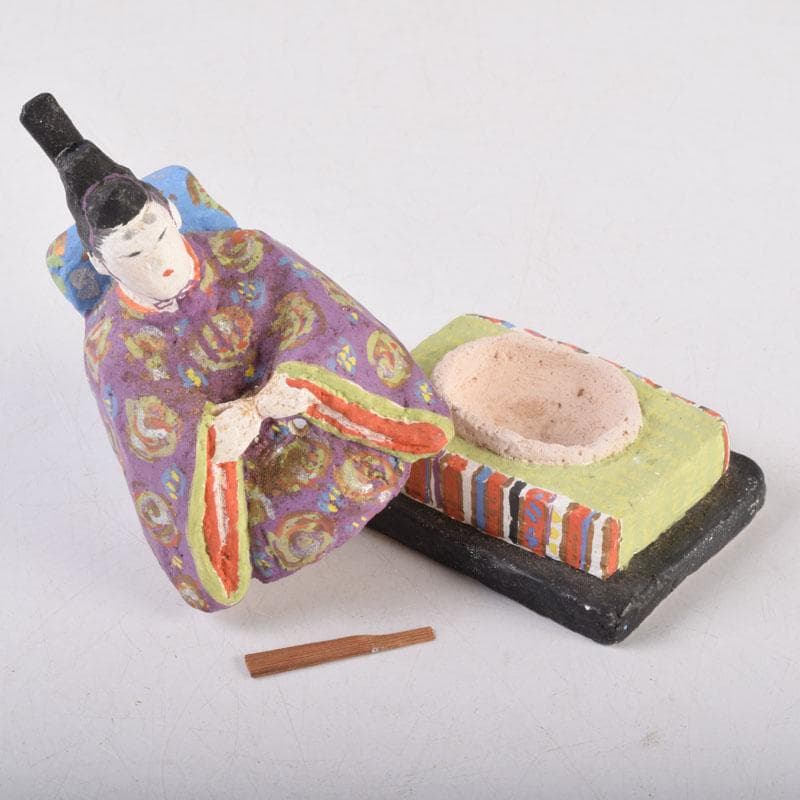 茶道具　色絵　御内裏様形　香合　在銘　時代箱　V　8455