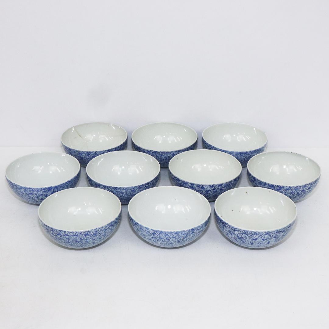 江戸期　古伊万里　染付　花唐草文　3.3寸　茶碗