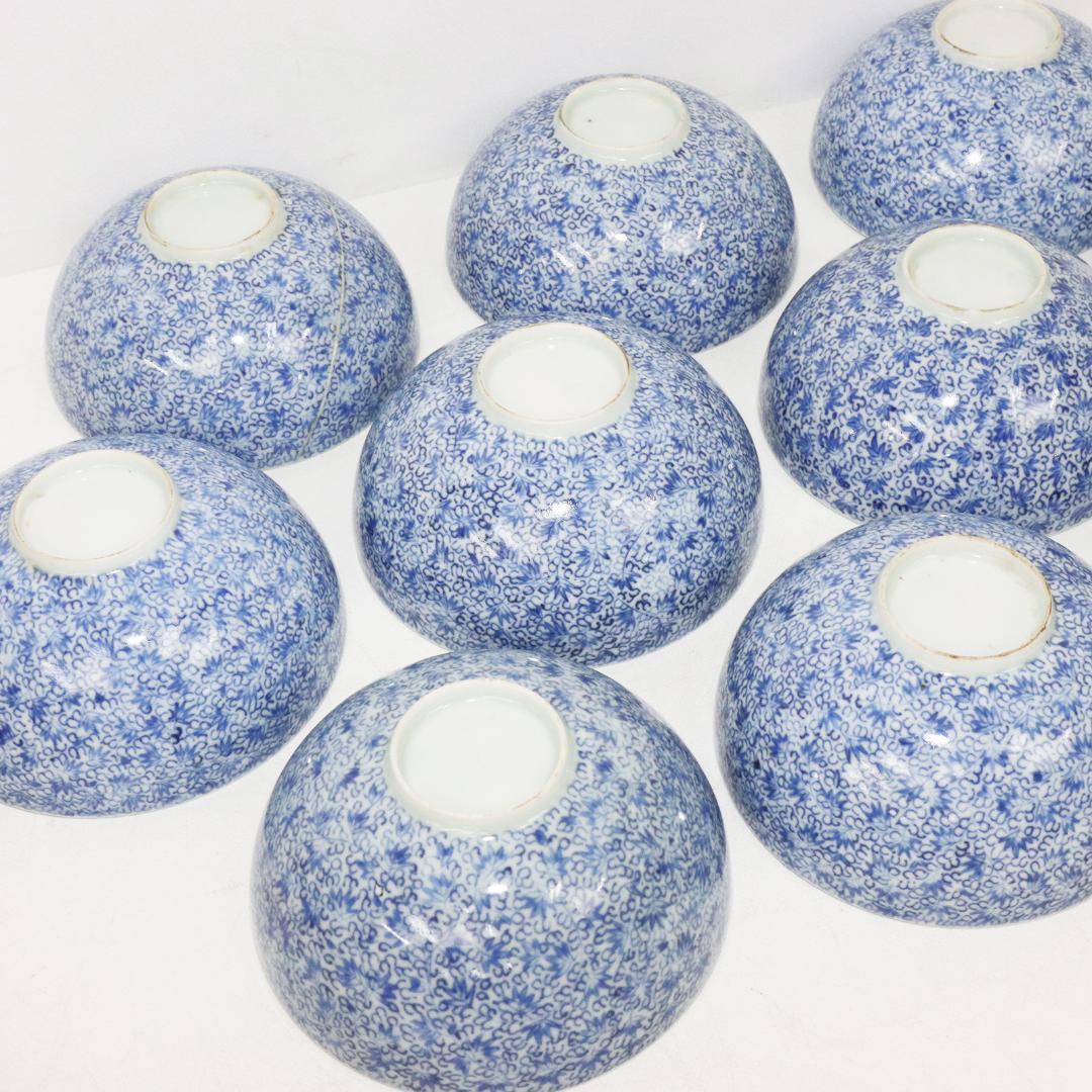 江戸期　古伊万里　染付　花唐草文　3.3寸　茶碗