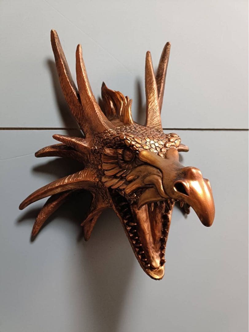 ドラゴンの頭部 壁掛け アンティーク アート オブジェ　美術品　銅色