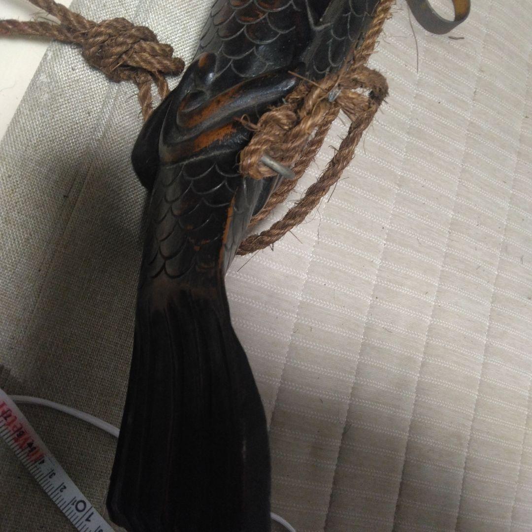 時代物 木製／自在鉤 魚 鯉 横木 全長47cm 囲炉裏 古民芸