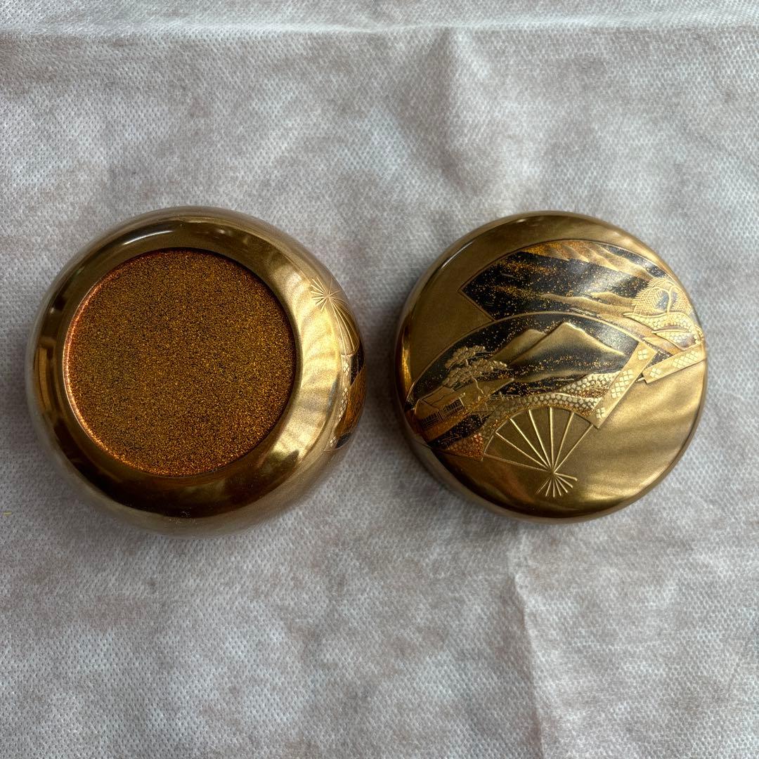 茶道具　扇面蒔絵　棗　金色