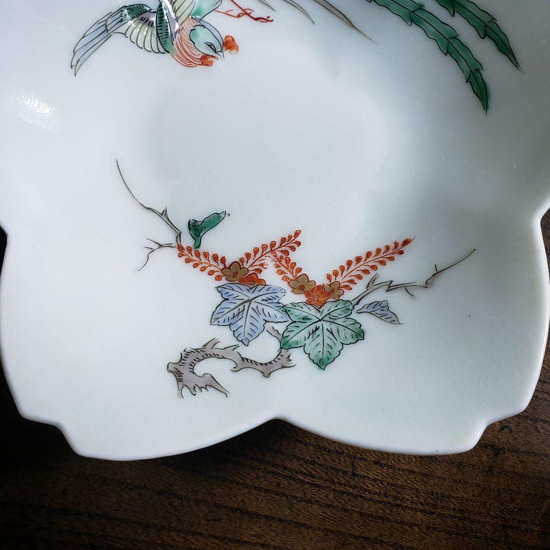 花形皿　変形皿　鳳凰　桐文様　古伊万里　柿右衛門様式　梅花　桜　窯印　明治　ロ号