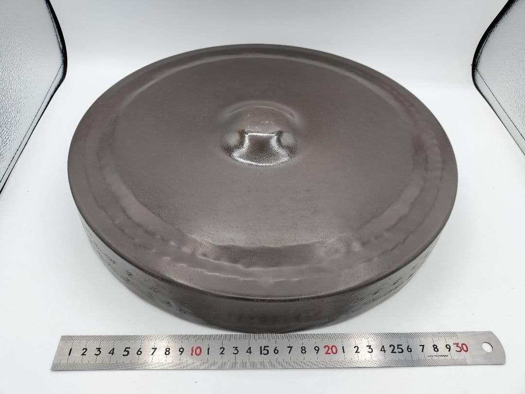 c763 銅鑼 大 バチ付 紙箱 茶道具 古物