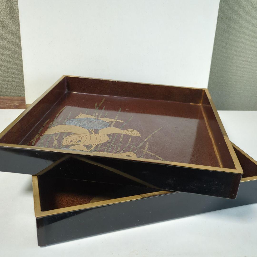 骨董　硯箱　蒔絵　紫陽花　大小　2枚組　木箱　木製　漆器