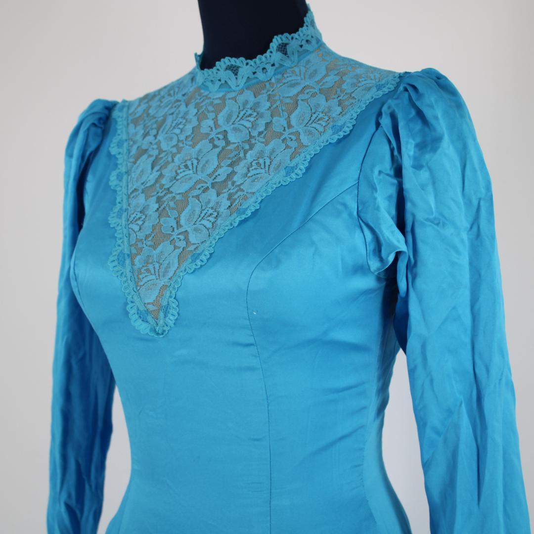 【フラメンコ衣装】ブルー naja ワンピース ドレス ボランテ レース 青