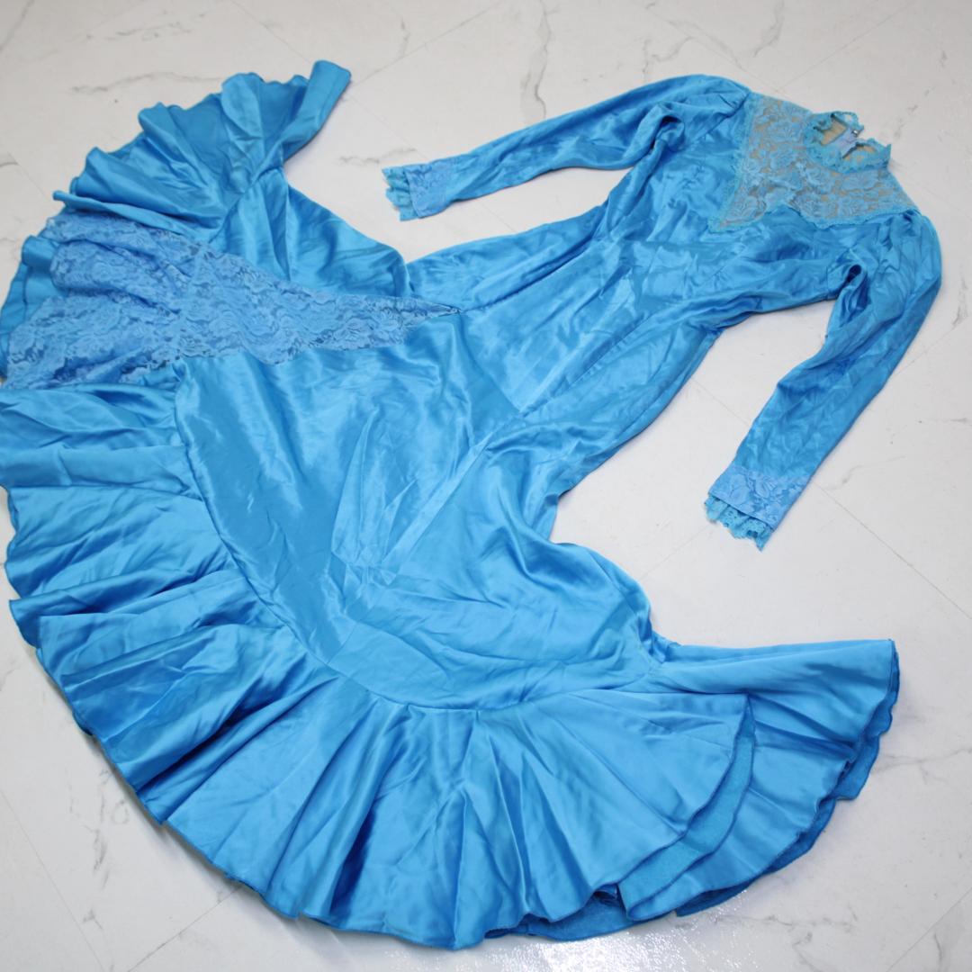 【フラメンコ衣装】ブルー naja ワンピース ドレス ボランテ レース 青