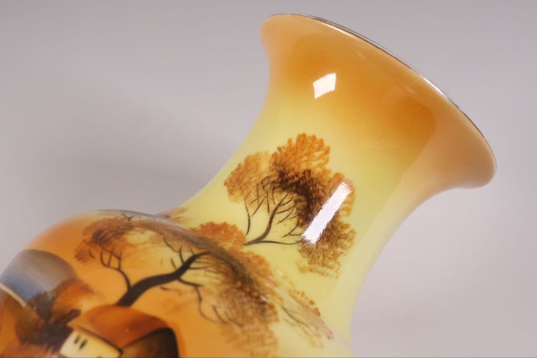 【CM304】オールドノリタケ 湖畔の風景 花瓶 高21cm 夕焼け 花入 花器