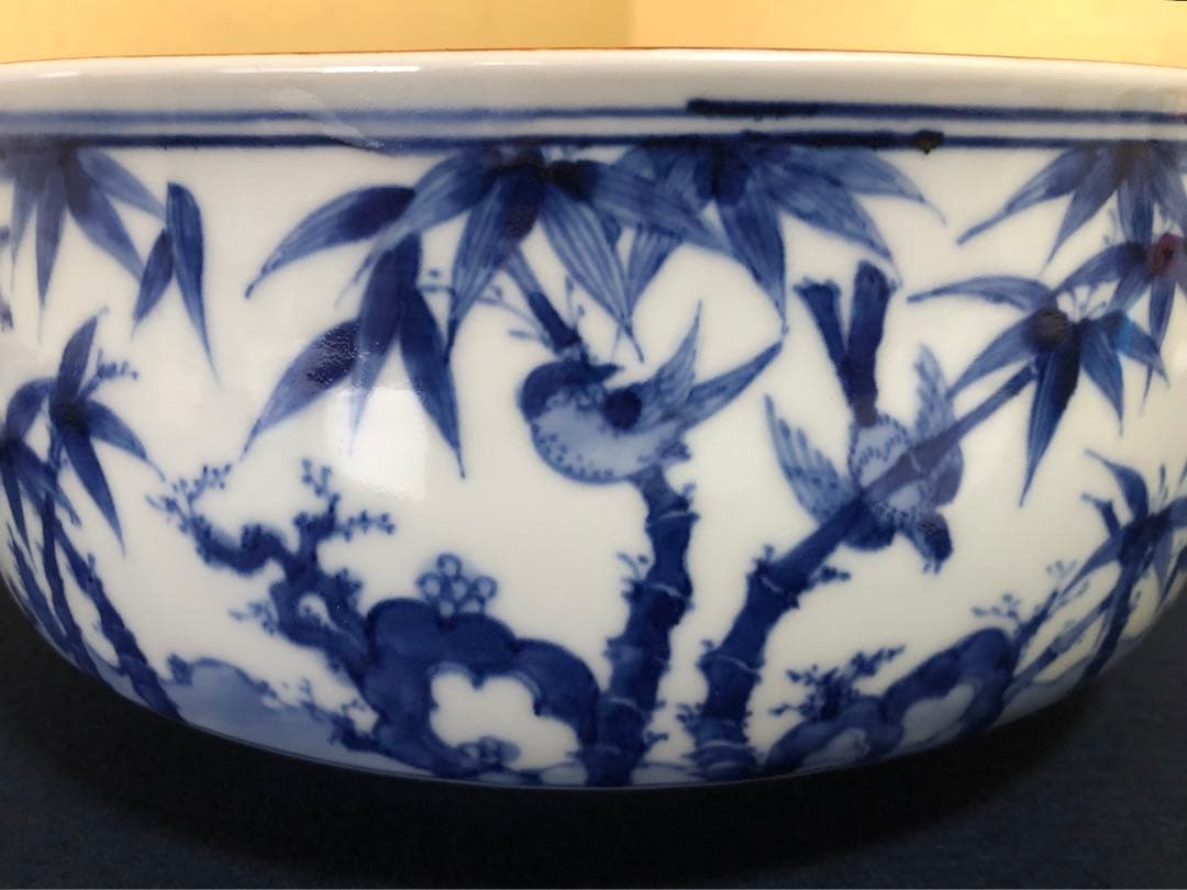 《R》真葛祥瑞写 染付 平水指 真葛香斎 而妙斎宗匠 共布共箱 260114き3